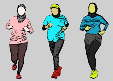وکتور سیلوئت سه دختر با حجاب در حال دویدن