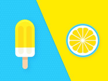 بستنی و برش لیمویی جدا شده روی پس‌زمینه وکتور طرح‌دار صورتی و آبی پاپ