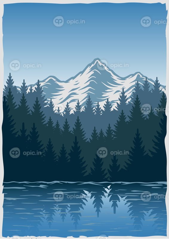 وکتور پوستر قدیمی با چشم انداز کوه و دریاچه