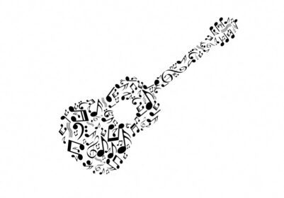وکتور لوگوی گیتار نت های موسیقی ایزوله شده روی پس زمینه سفید
