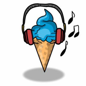 تصویر طرح قالب وکتور کاراکتر بستنی با گوش دادن به موسیقی