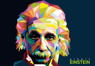 پوستر این پرتره رنگارنگ زندگی علمی آلبرت انیشتین را ببینید wpap نمونه بسیار خوبی از سبک هندسی این آلبرت اینشتین جدید و رایگان