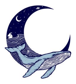 وکتور هلال ماه حاوی نقاشی نهنگ