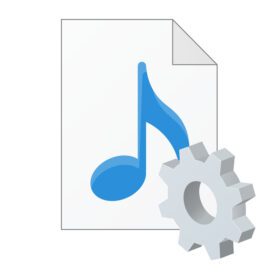 وکتور فایل صوتی موسیقی تخت مدرن با نماد تنظیمات آیکون چرخ دنده یا