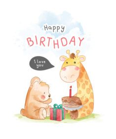 بنر کارت تبریک تولد با دوستان حیوانات کارتونی زیبا