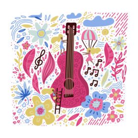 وکتور جشنواره موسیقی وکتور تصویر گیتار با گل