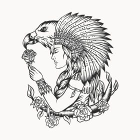 وکتور زن بومی آمریکایی رز نگهدارنده با تصویر برداری عقاب برای شرکت یا برند شما