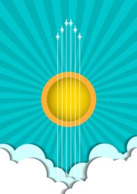 تصویر برداری موسیقی با مفهوم گیتار و هواپیما در آسمان