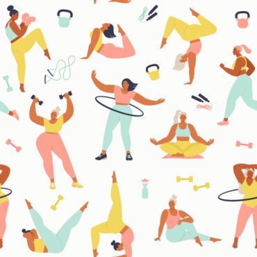 وکتور زنان در اندازه های مختلف سنین و الگوی فعالیت های نژادی زنان در حال انجام ورزش یوگا دویدن پرش کشش تناسب اندام الگوی بدون درز در وکتور