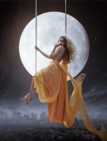 دانلود والپیپرهای هنری زیبایی مدل دختر عشق ماه کوه طبیعت شب پرتره نارنجی