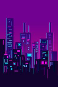 پوستر شهر سایبرپانک خط افق طراحی هنری خط نئون با ساختمان ها