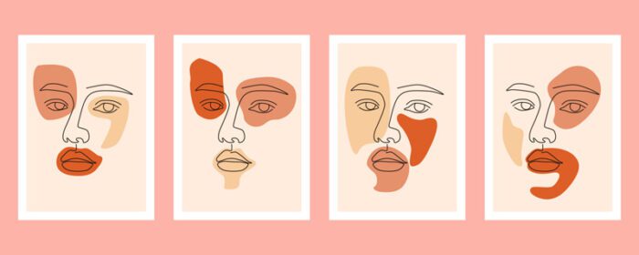 مجموعه پوستر از هنر خطی مینیمال چهره زن زیبایی