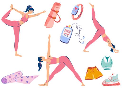 وکتور کلاس های یوگا دختران یوگا را در حالت های مختلف ورزشی انجام می دهند