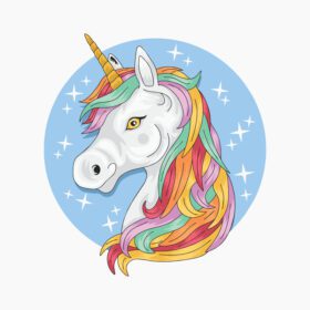 پوستر تصویر جالب اسب شاخدار با موهای رنگارنگ