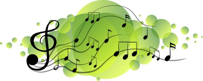 وکتور نمادهای ملودی موسیقی روی لکه سبز