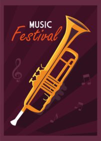 وکتور جشنواره موسیقی پوستر با ترومپت و حروف ساز
