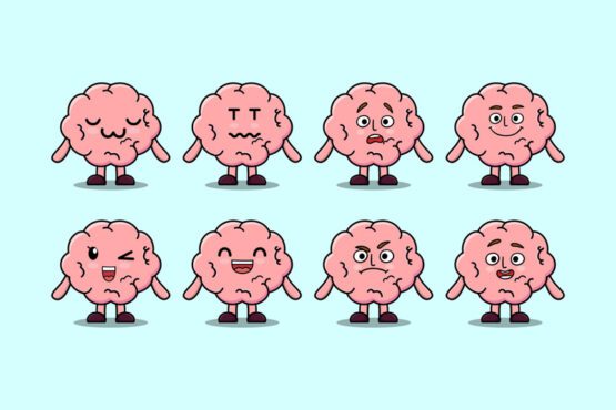 مجموعه وکتور Kawaii مغز شخصیت کارتونی بیان