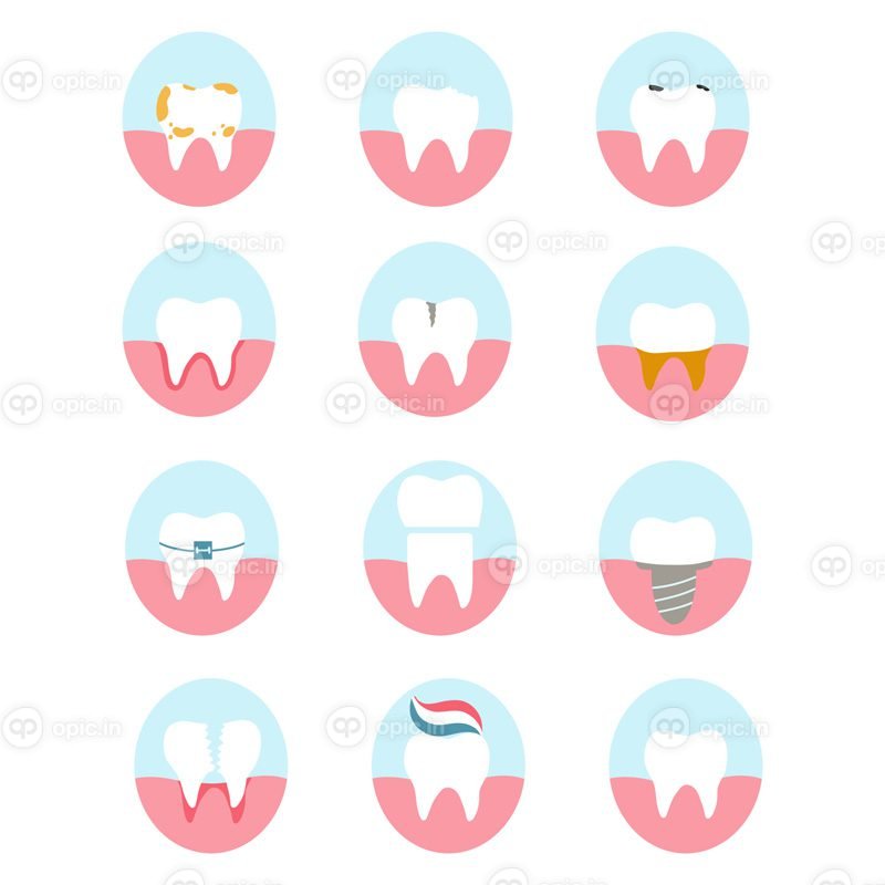 مجموعه وکتور آیکون های دندانی تصویر برداری از انواع دندانپزشکی