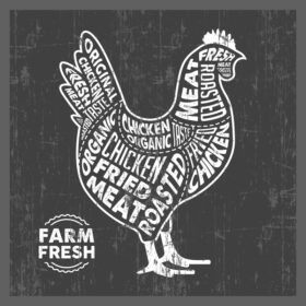 پوستر مزرعه تایپوگرافی گوشت مرغ تازه تابلوهای پوستر روستایی