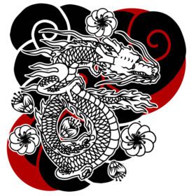 تصویر برداری از خال کوبی ژاپنی اژدها مناسب برای استفاده به عنوان خال کوبی روی بازو تا سینه همچنین می تواند برای هنر دیوار چاپ شود