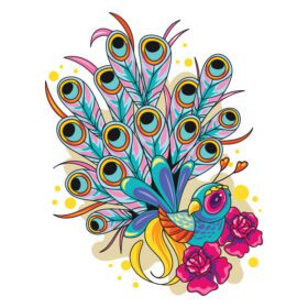 تصویر برداری از طاووس طرح هنری خالکوبی جدید skool زیبا برای پوستر و کاغذ دیواری تزیین خالکوبی زنانه