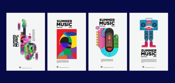 وکتور مجموعه پوستر جشنواره موسیقی و هنر تعطیلات تابستانی