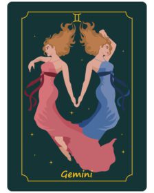 پوستر جوزا علامت زودیاک یک جفت زن جادویی زیبا روی یک