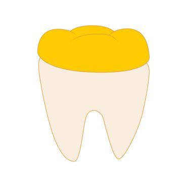 وکتور دندان با آیکون تاج دندان طلایی به سبک کارتونی