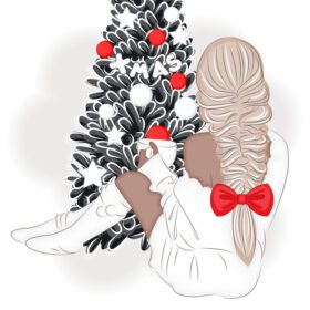پوستر دختر در شب کریسمس با تصویر وکتور مد فنجان