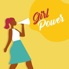 پوستر پوستر قدرت دختر با زن آفریقایی با مگافون