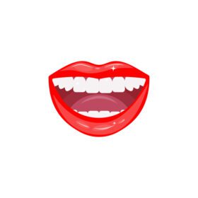 وکتور دهان باز خندان زن با دندان های سفید سالم نزدیک