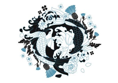 وکتور دایره خالکوبی ژاپنی با رنگ سیاه و سفید