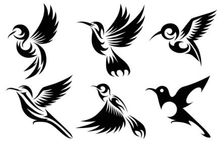 وکتور خط هنر تصویر برداری شش تصویر مجموعه پرنده مگس خوار مناسب برای ساخت لوگو