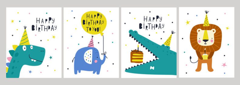 پوستر کارت تبریک تولد با تصاویر وکتور حیوانات