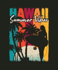 پوستر هاوایی تصاویر دختر موج سوار، حالات تابستانی