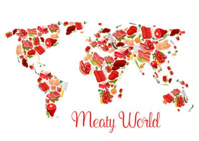 پوستر پوستر نقشه جهان گوشت با بیکن ژامبون گوشت گاو