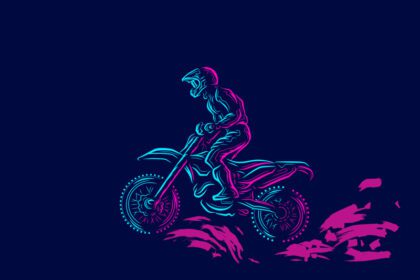 پوستر موتور کراس دوچرخه سوار خط پاپ آرت طراحی رنگارنگ