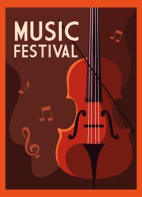 پوستر جشنواره موسیقی پوستر با نت و حروف کمانچه و موسیقی