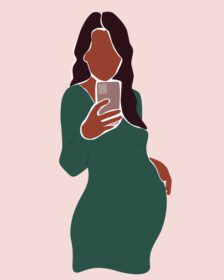 پوستر پرتره یک زن باردار با گوشی در دست