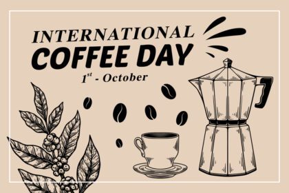 طراحی قالب پوستر روز جهانی قهوه با دست
