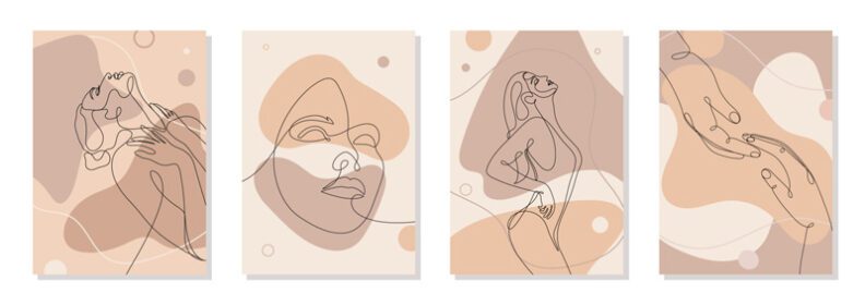 مجموعه پوستر پوسترهای نقاشی دیواری تک خطی زن جوان