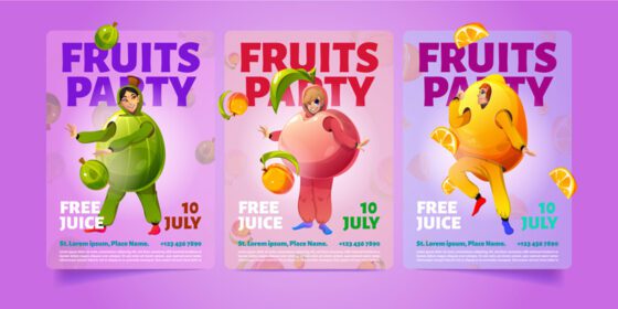 مجموعه پوستر قالب های پوستر مهمانی میوه های کارتونی