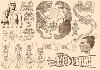 مجموعه برداری از خالکوبی های باستانی برای پروژه های تاریخ شما انتشارات خالکوبی یا موضوعات تمدن باستانی در طرح های شما