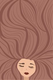 پوستر دختر خوابیده با کک و مک و موهای قهوه ای بسیار بلند