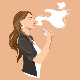 پوستر زن جوان شیک در حال سیگار کشیدن ویپ سیگار الکترونیکی و