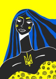 پوستر انتزاعی زن اوکراینی در دست رنگ آبی زرد