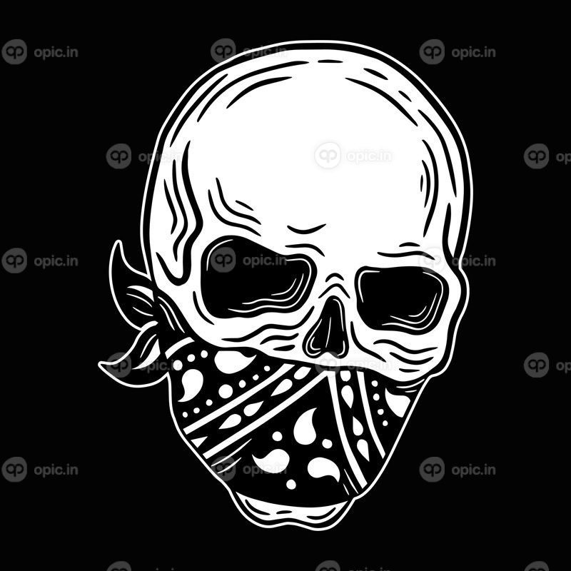 وکتور جمجمه سر سیاه و سفید دست کشیده مفهوم خال کوبی تاریک