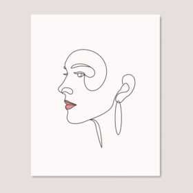 پوستر زیبایی چهره دخترانه چهره انتزاعی یک خط نقاشی هنری