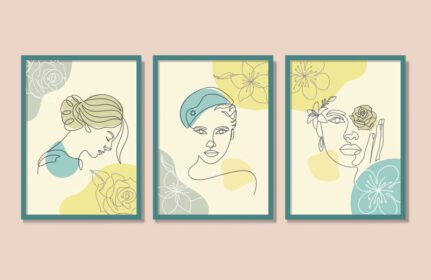 پوستر خط چهره زن چاپ یک خط نقاشی دیوار مینیمالیستی
