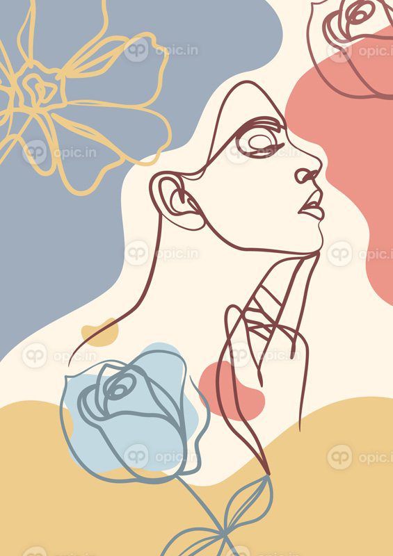 پوستر زن چهره یک خط هنر نقاشی پوستر خط پیوسته